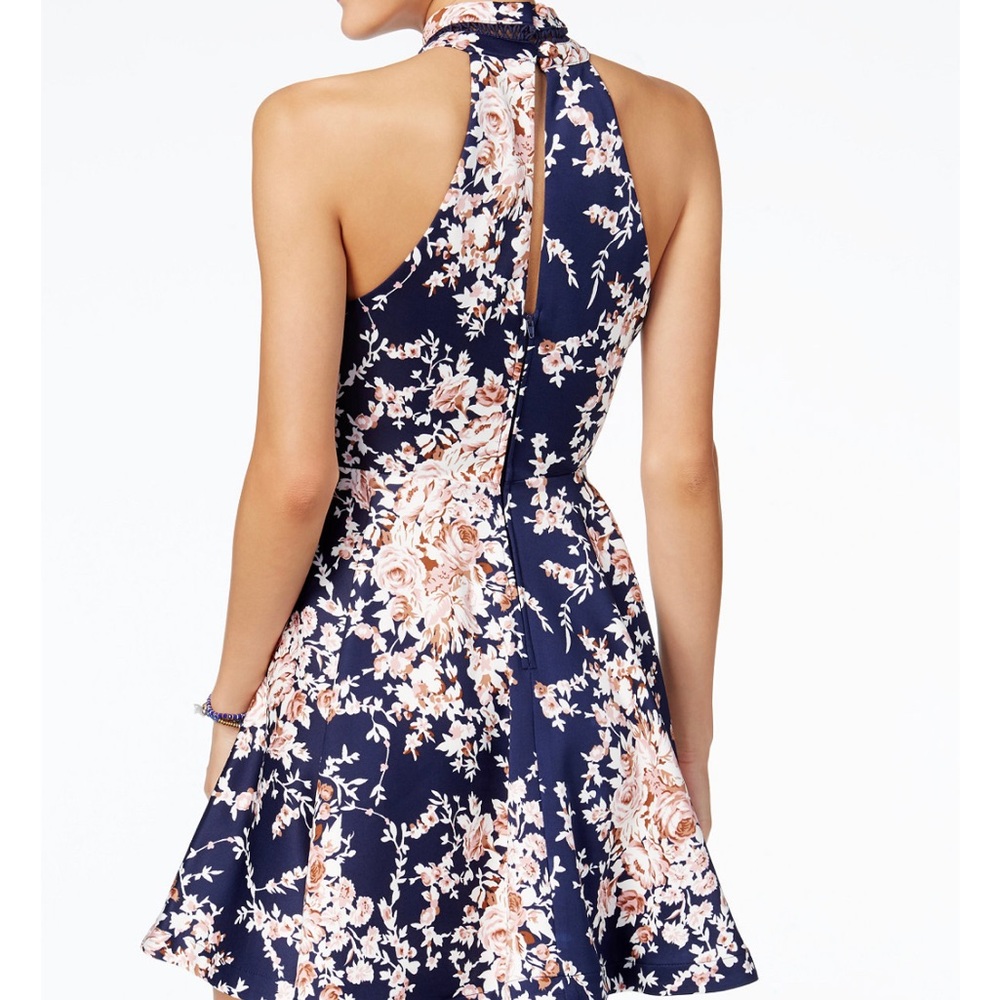 Printed Mock-Neck Crochet Trim Fit & Flare Dress - Picture 2 of 8